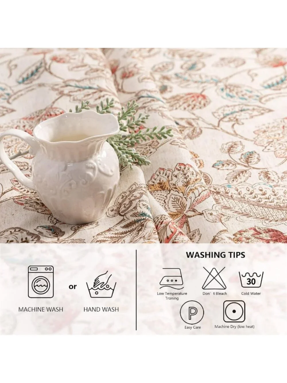 Floral Linen Tablecloth 60x84